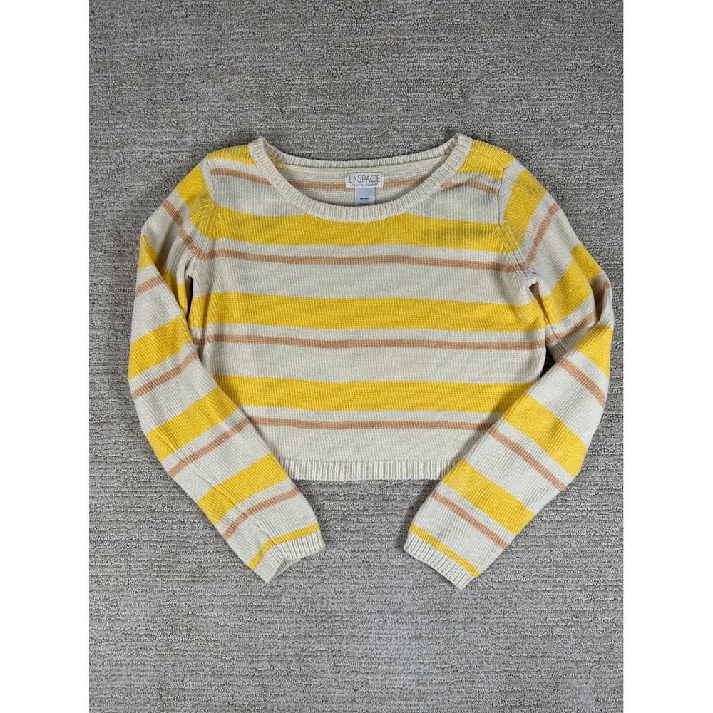 L*Space Womens Striped Cropped Sweater Yellow Tan Cream Knit Size XS RN130061
